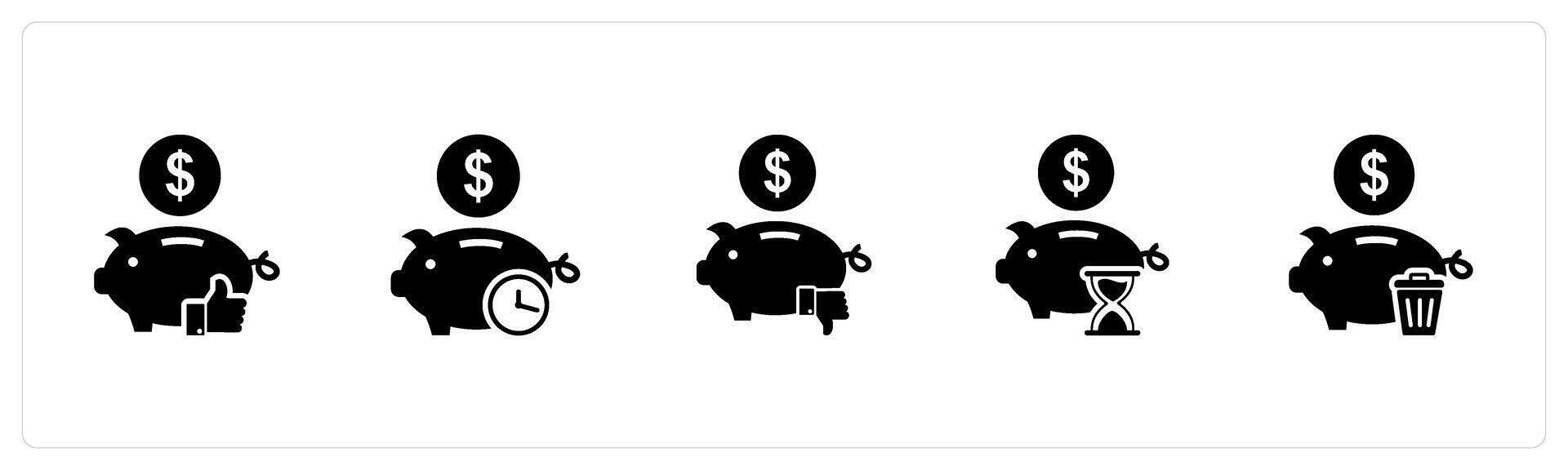 A set of 5 business icons as like bank, time savings, dislike bank vector