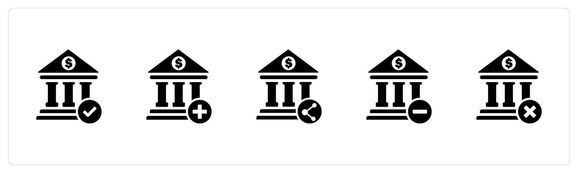 A set of 5 business icons as approve bank, add bank, bank share vector