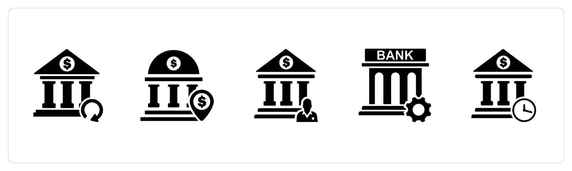 A set of 5 business icons as update bank, bank location, bank owner vector