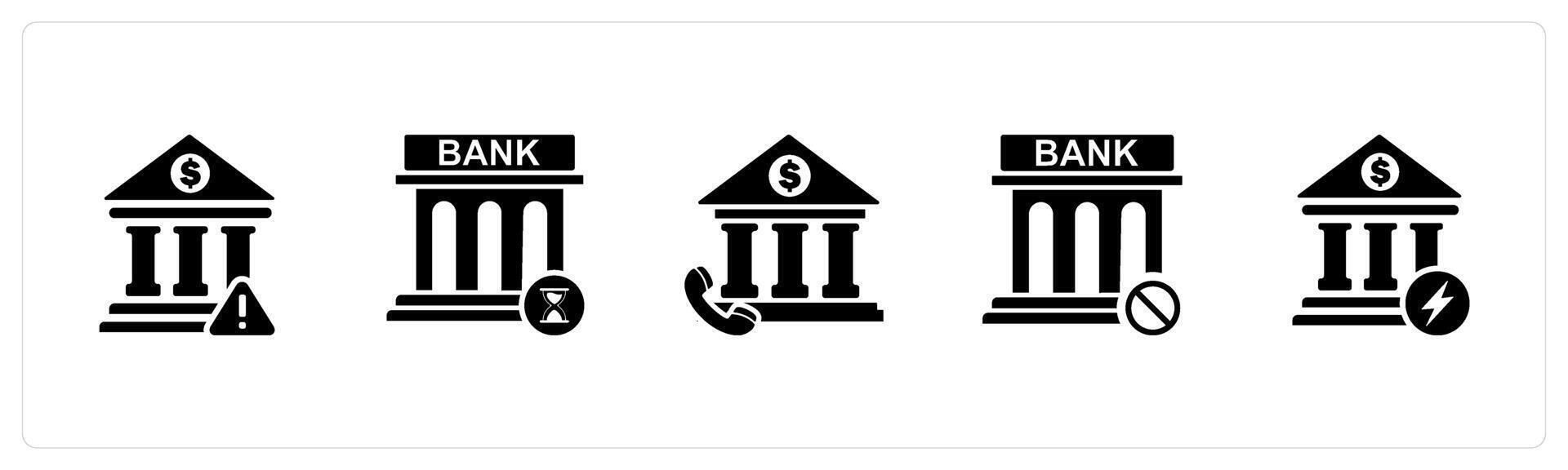 A set of 5 business icons as bank maintenance, bank time, call bank vector