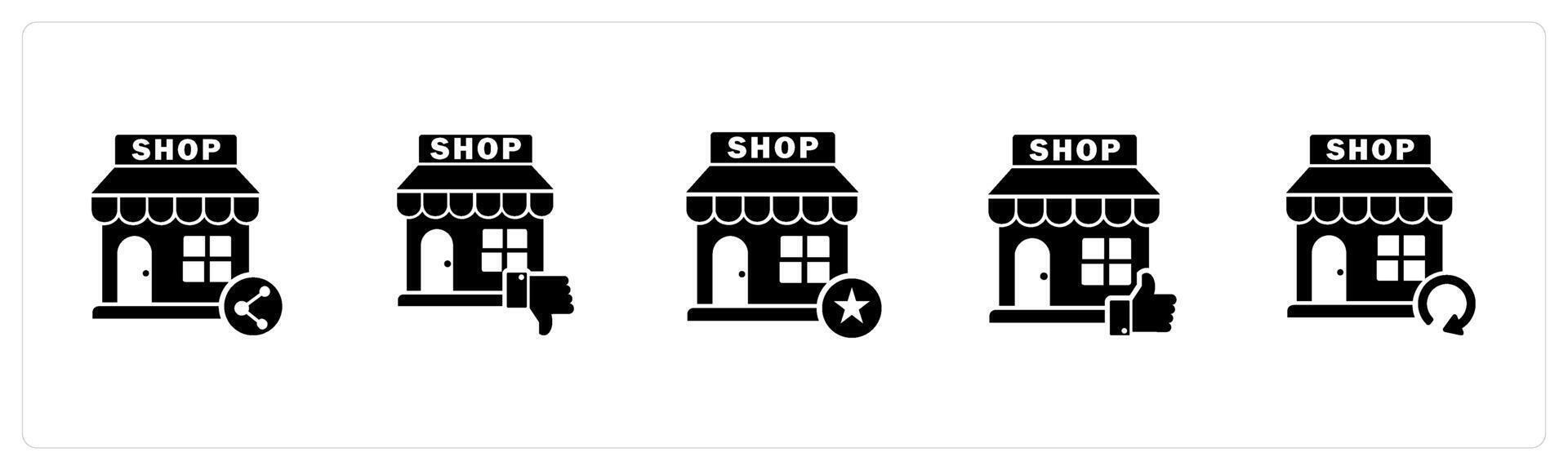A set of 5 business icons as share store, dislike store, favorite shopping vector