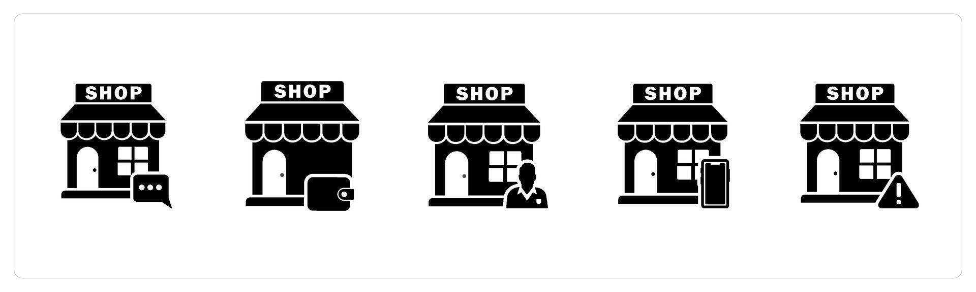 A set of 5 business icons as email shop, shopping store, shop owner vector