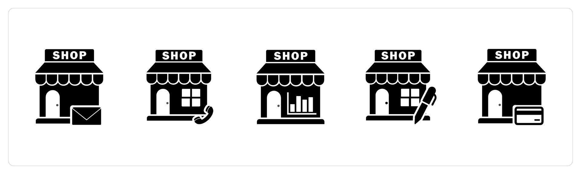 A set of 5 business icons as email shopping, calling store, revenue store vector