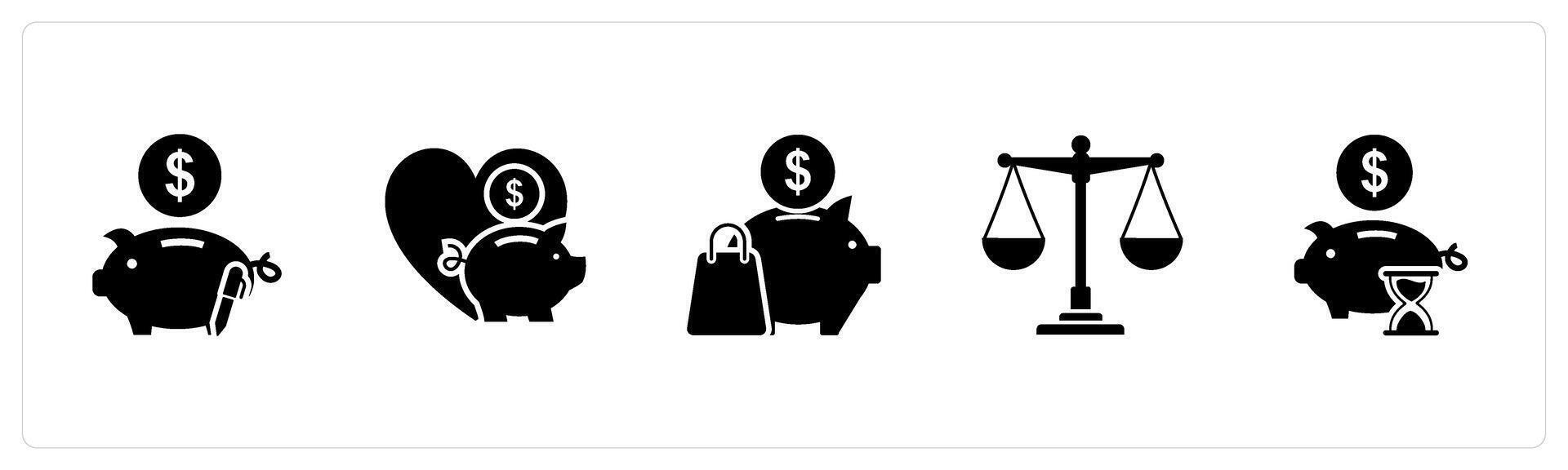 A set of 5 business icons as piggy bank, favorite bank, online shopping vector