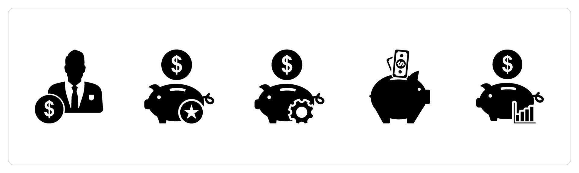 A set of 5 business icons as accountant, favorite piggy bank, bank savings vector