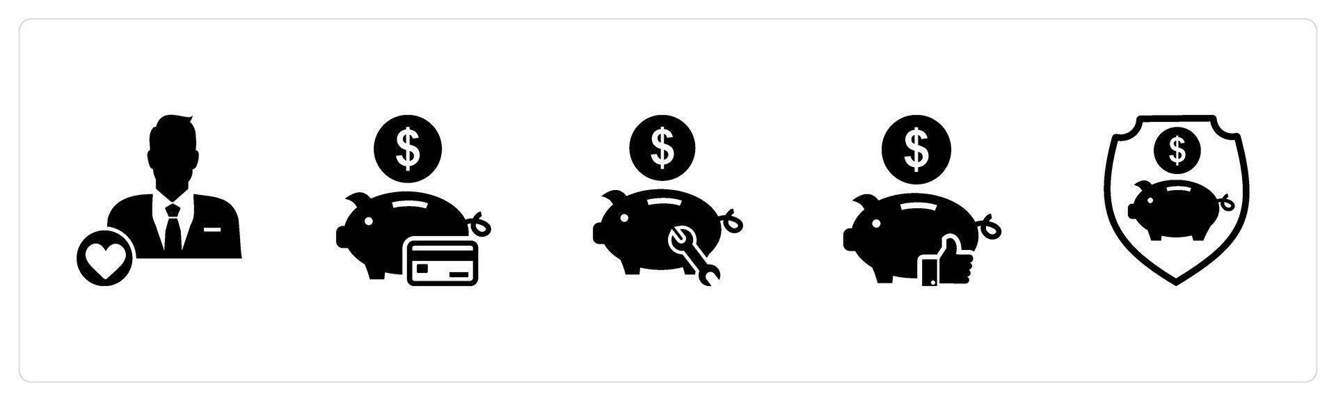 A set of 5 business icons as favorite user, card savings, bank repair vector