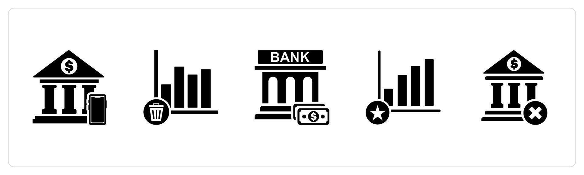 A set of 5 business icons as digital banking, trash graph, financial institution vector