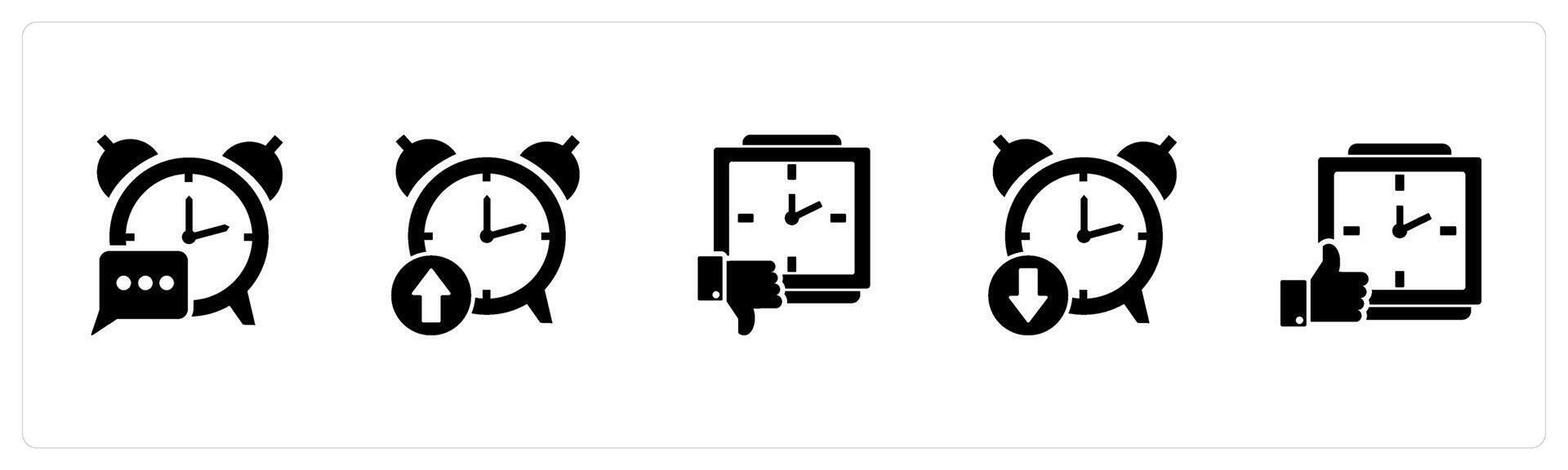 A set of 5 business icons as message alarm, up time, like time vector
