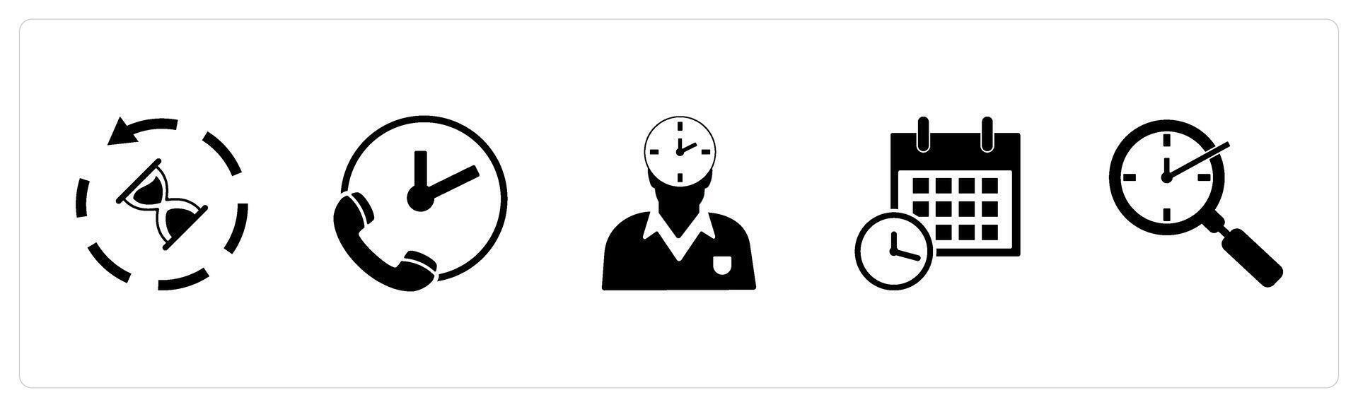 A set of 5 business icons as sandglass, call on time, time management vector