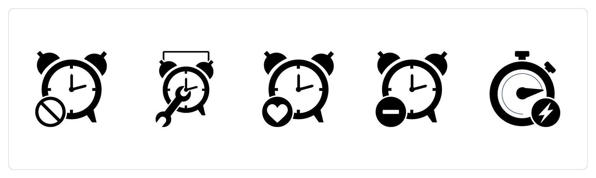 A set of 5 business icons as time prohibited, time settings, favorite clock vector