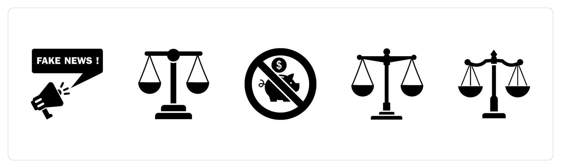 A set of 5 business icons as fake news, legal, savings prohibited vector