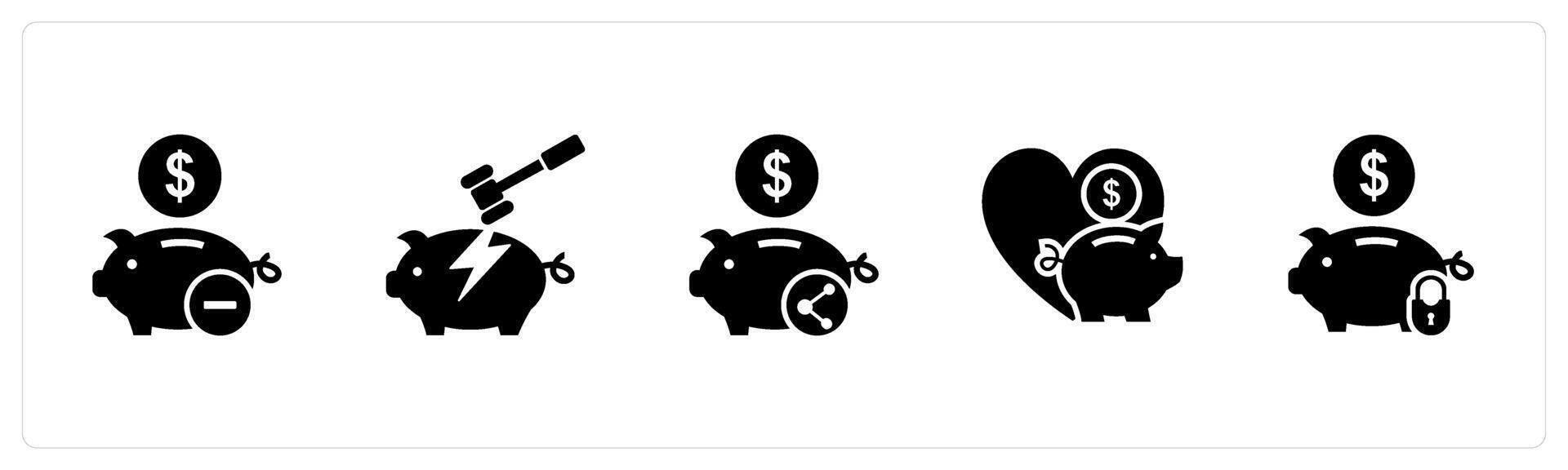 A set of 5 business icons as remove savings, savings broken, share savings vector