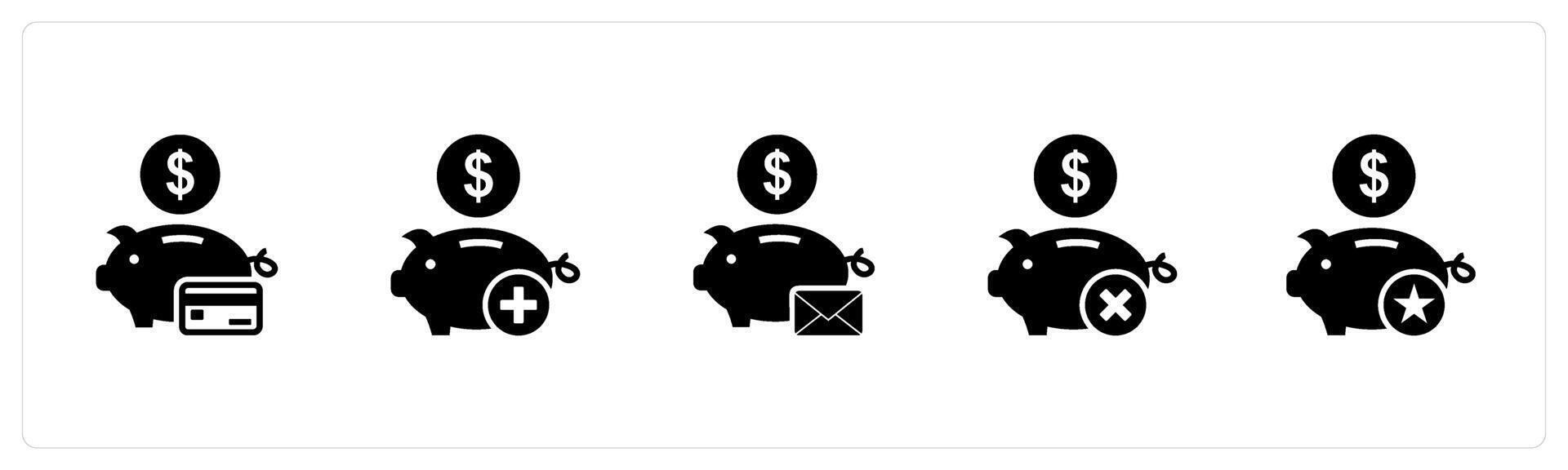 A set of 5 business icons as card savings, add savings, savings mess vector