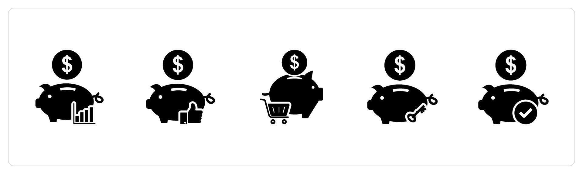 A set of 5 business icons as revenue banking, like bank, online shopping vector