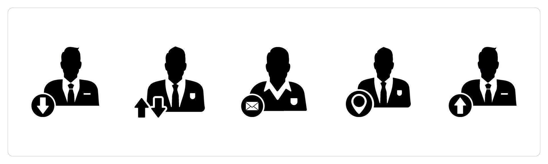 A set of 5 business icons as download profile, synchronization profile, business message vector
