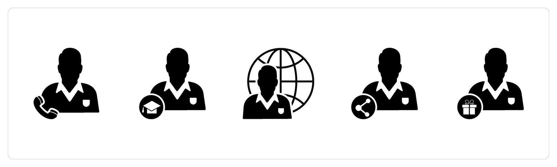 A set of 5 business icons as business call, graduate man, global business vector