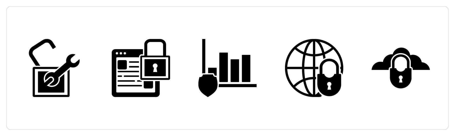 A set of 5 business icons as settings, webpage security, graph security vector