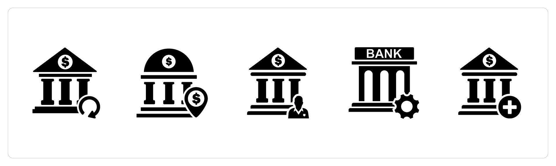A set of 5 business icons as update bank, bank location, bank owner vector