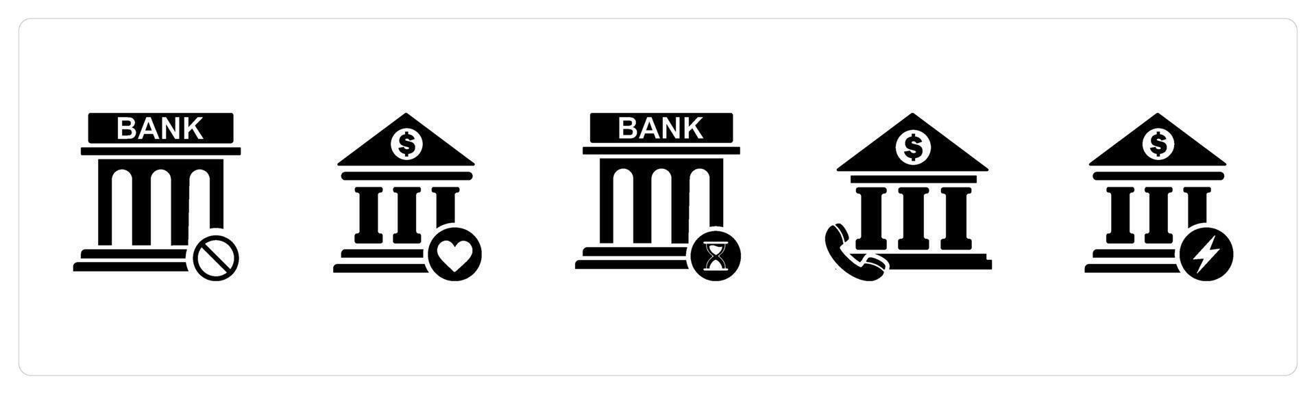 A set of 5 business icons as bank prohibited, favorite bank, bank time vector