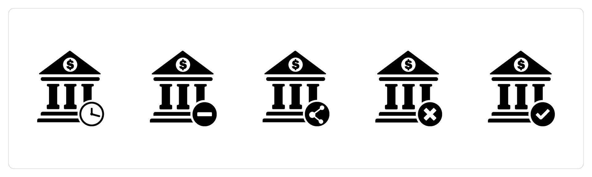 A set of 5 business icons as bank time, remove bank, bank share vector
