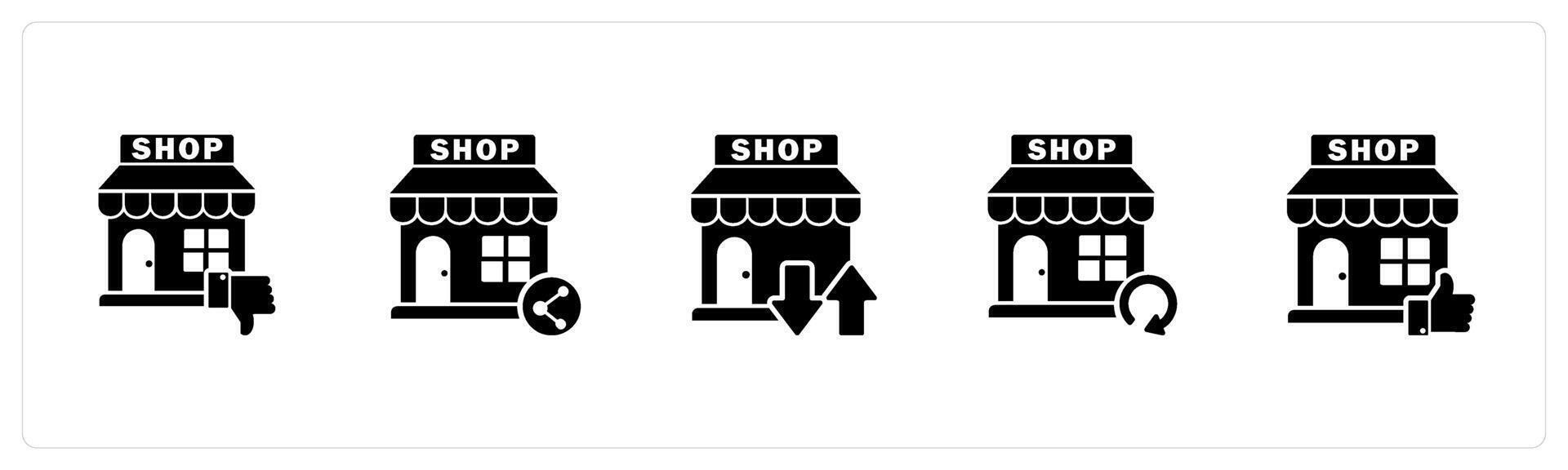 A set of 5 business icons as dislike store, share store, transformation store vector