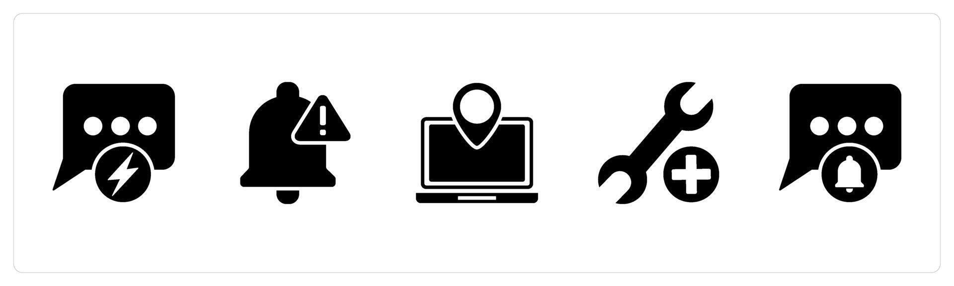 A set of 5 Contact icons as fast message, alert, laptop location vector