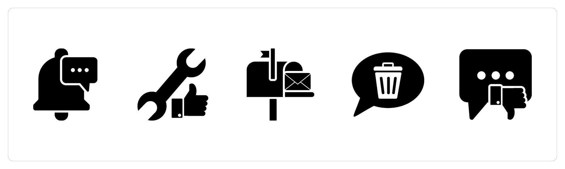A set of 5 Contact icons as message notification, like settings, post card vector