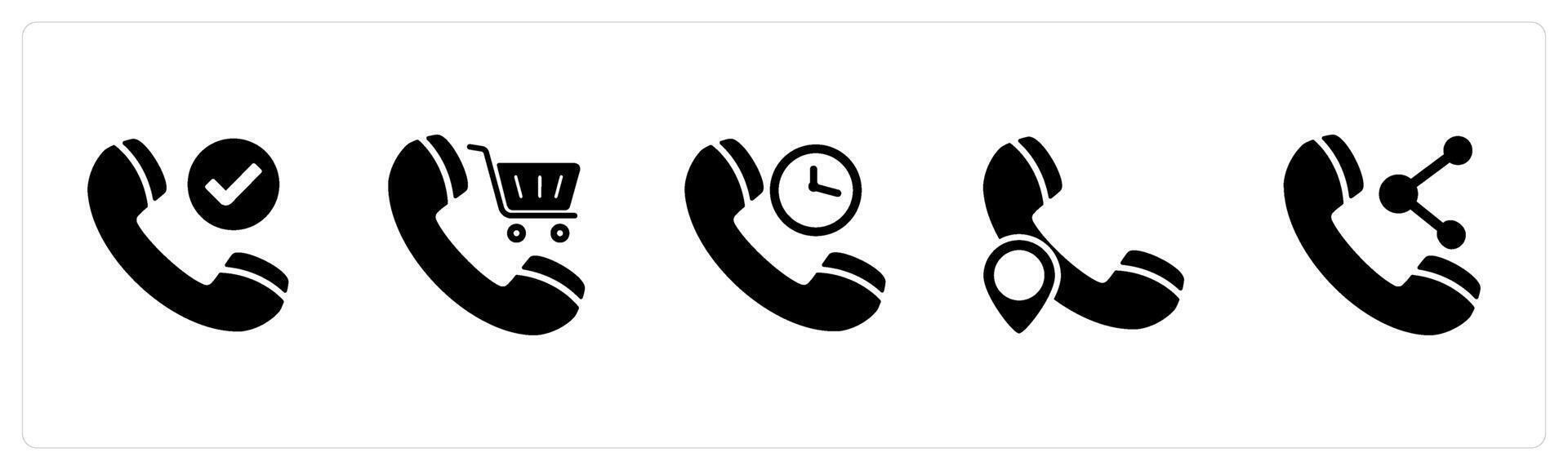 A set of 5 Contact icons as right call, shopping call, call time vector