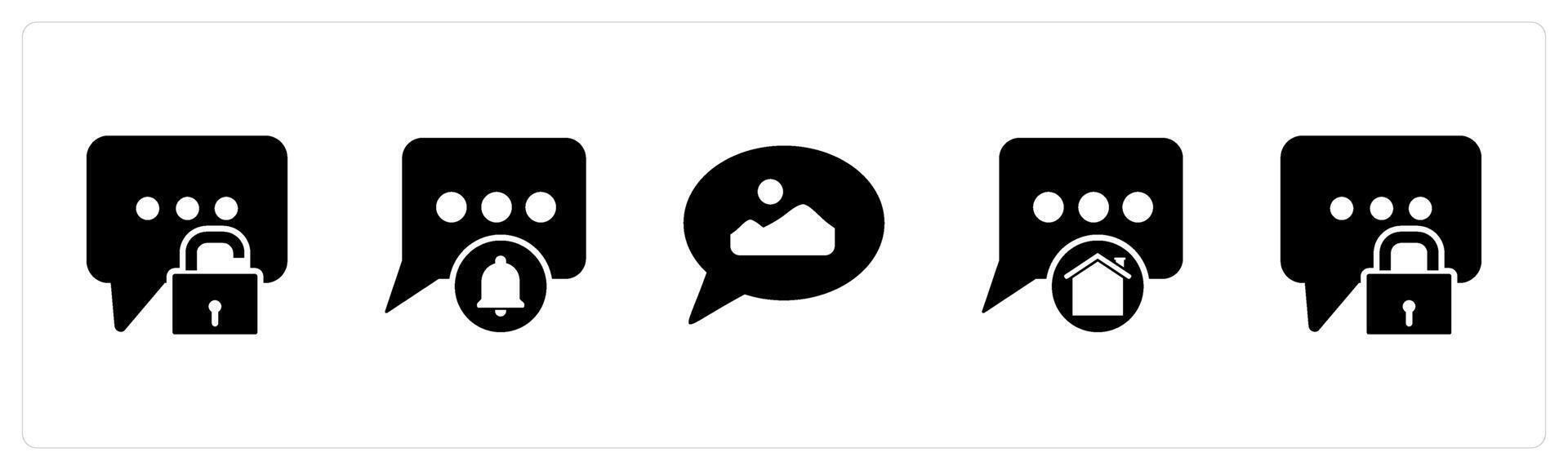 A set of 5 Contact icons as message protection, message notification, message vector