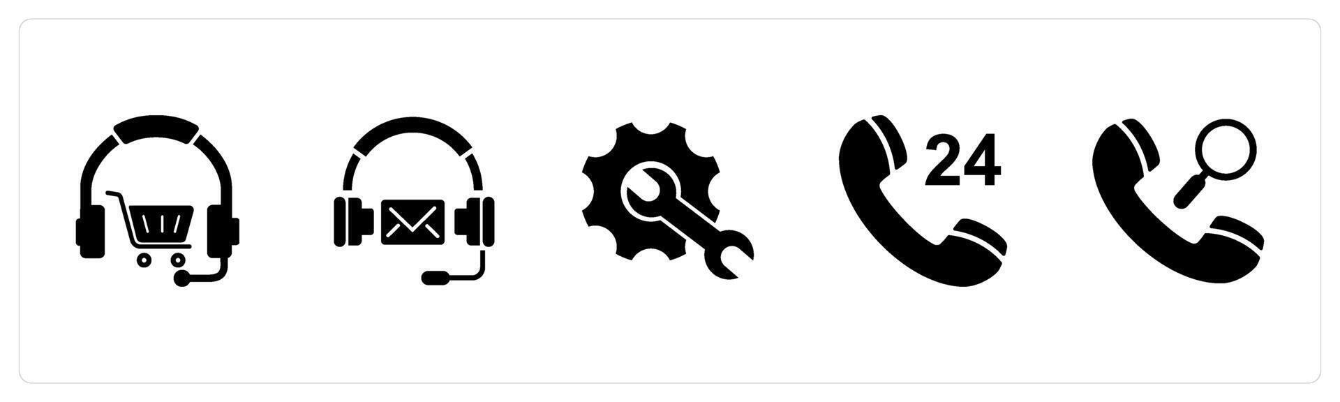 A set of 5 Contact icons as headphone shopping, customer support, repair vector