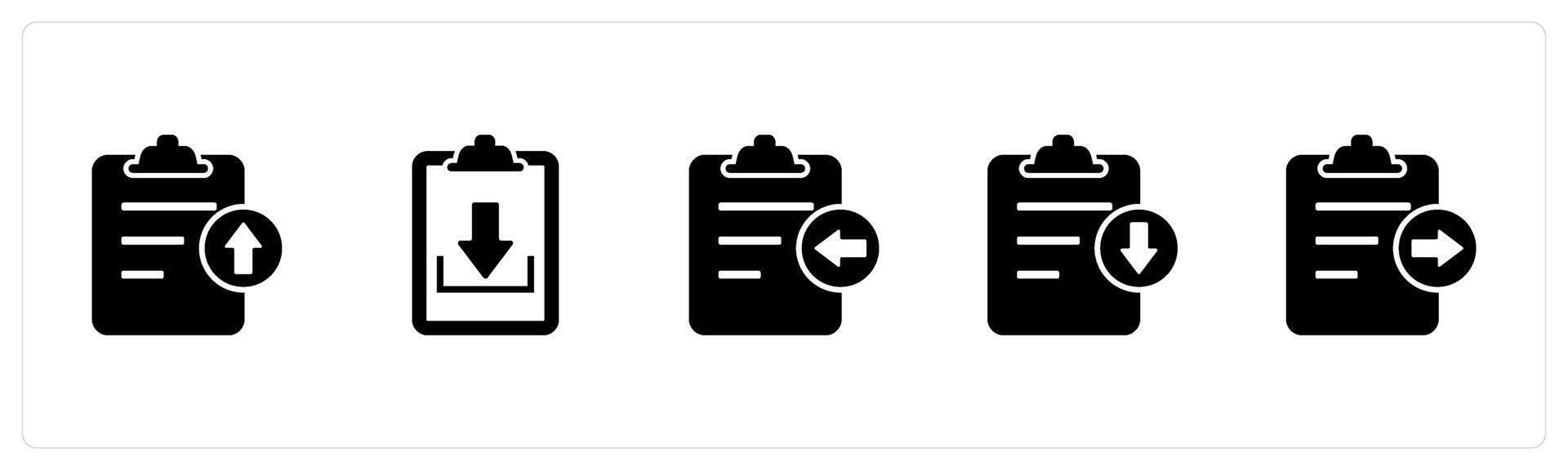 A set of 5 Document icons as upload file, download file, receive file vector