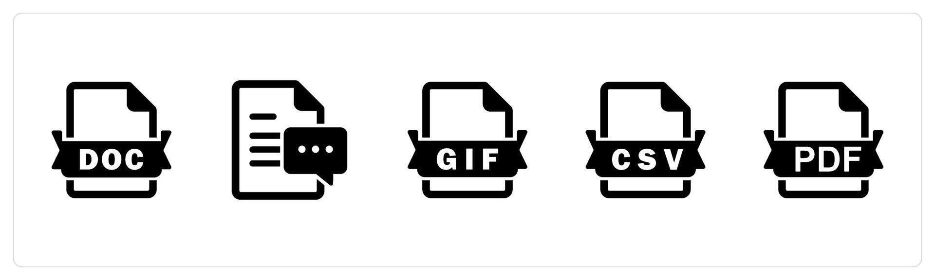 A set of 5 Document icons as doc file, document, gif file vector