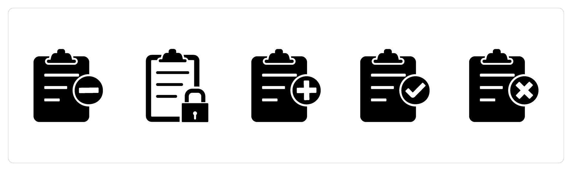 A set of 5 Document icons as remove page, page security, create page vector