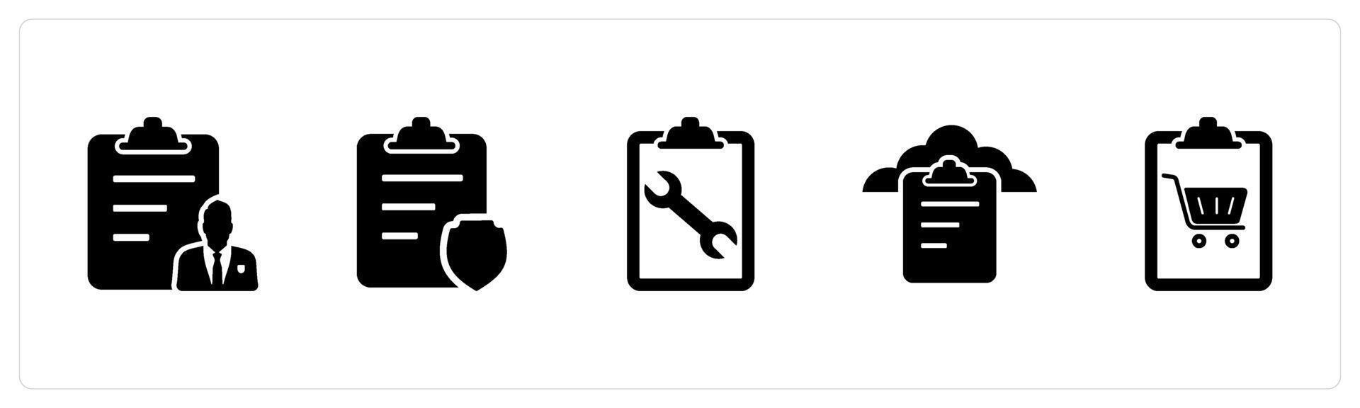 A set of 5 Document icons as document, page protection, page settings vector