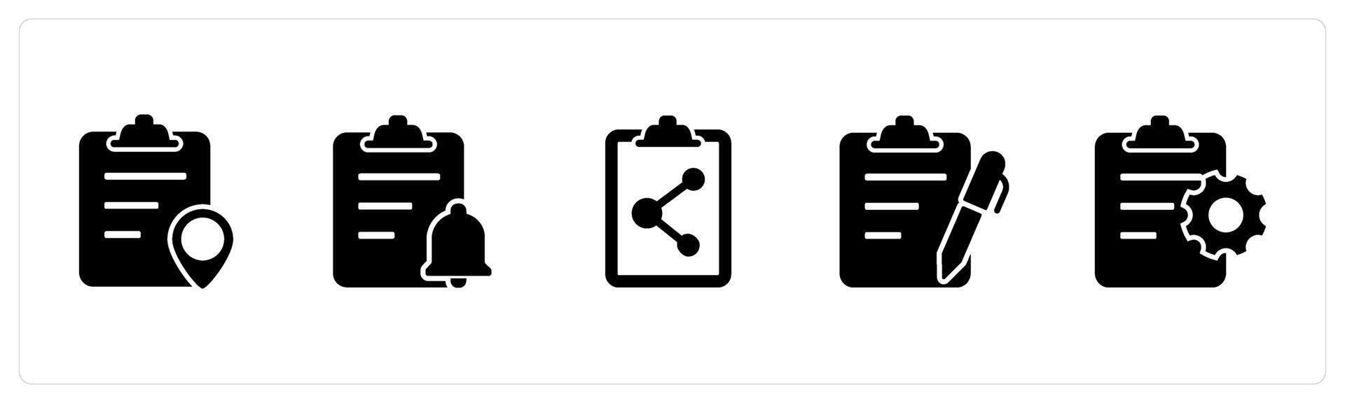 A set of 5 Document icons as location page, page notification, share document vector