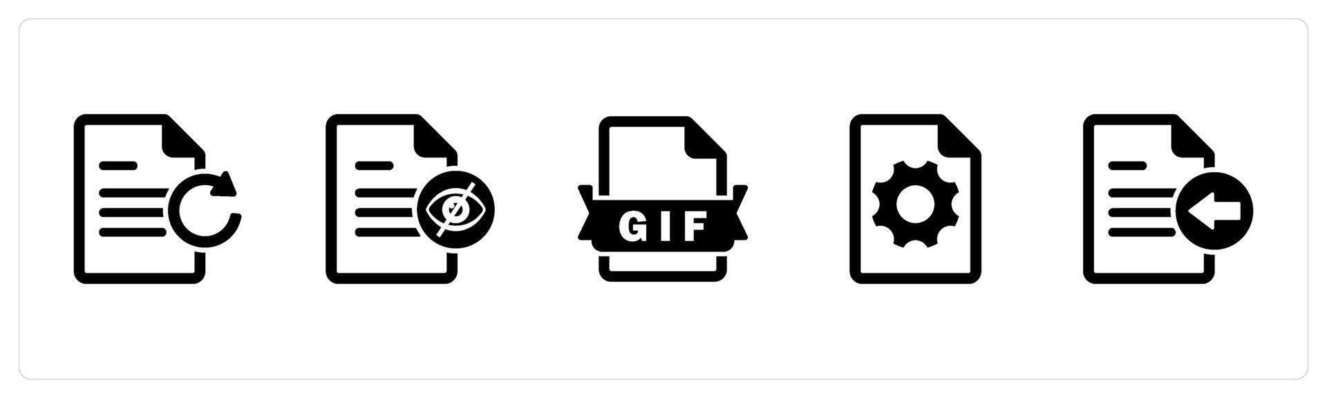 A set of 5 Document icons as update document, invisible document, gif file vector