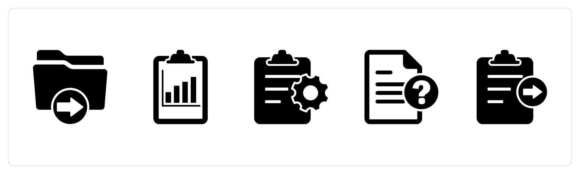 A set of 5 Document icons as send folder, graph document, page setting vector