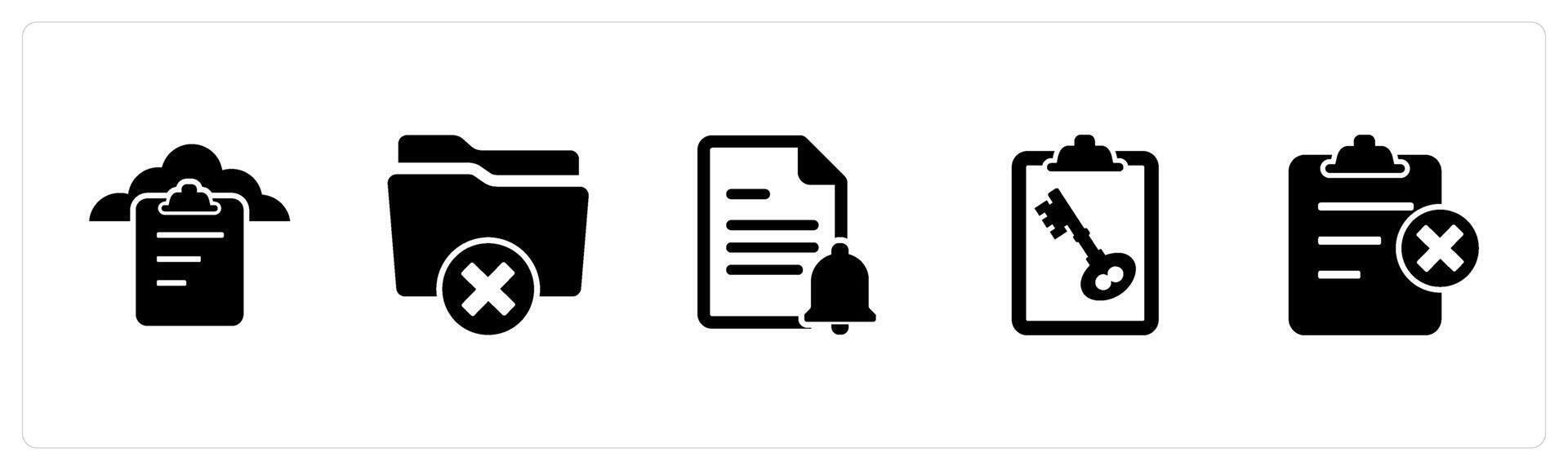 A set of 5 Document icons as cloud document, wrong folder, page notification vector
