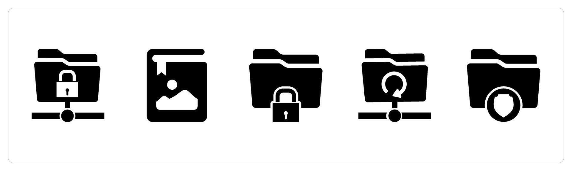 A set of 5 Document icons as folder protection, image book, folder security vector