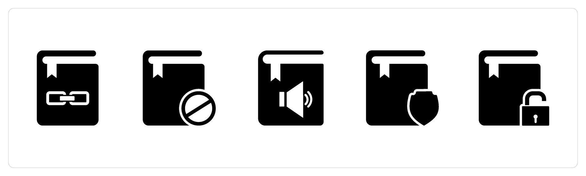 A set of 5 Document icons as link folder, prohibited book, audio book vector
