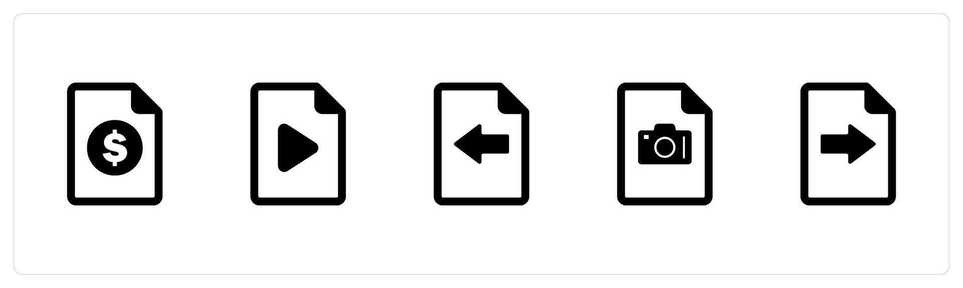 A set of 5 Document icons as invoice, file, receive file vector