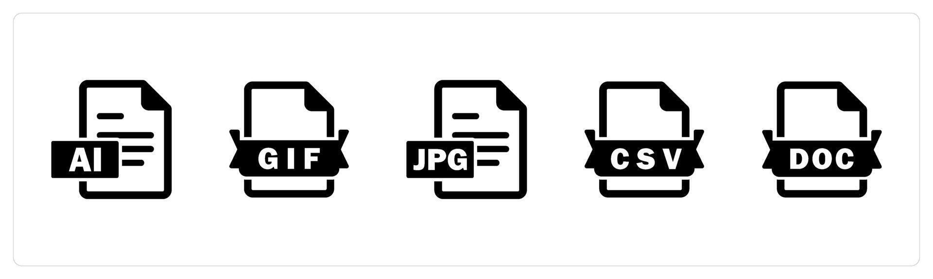 A set of 5 Document icons as ai file, gif file, jpg file vector
