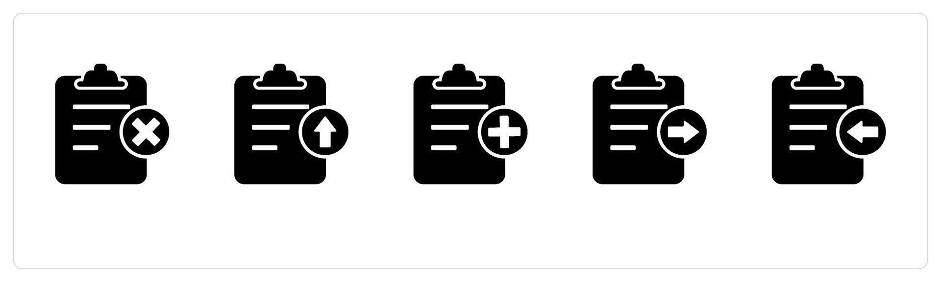 A set of 5 Document icons as wrong page, upload file, create page vector