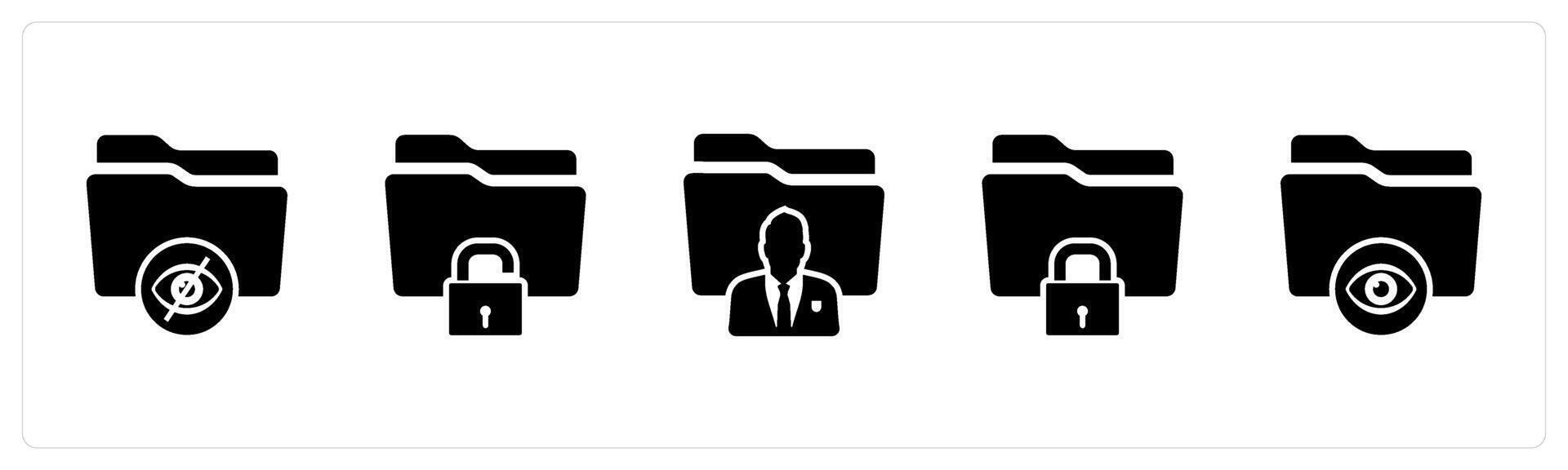 A set of 5 Document icons as invisible folder, folder security, private folder vector