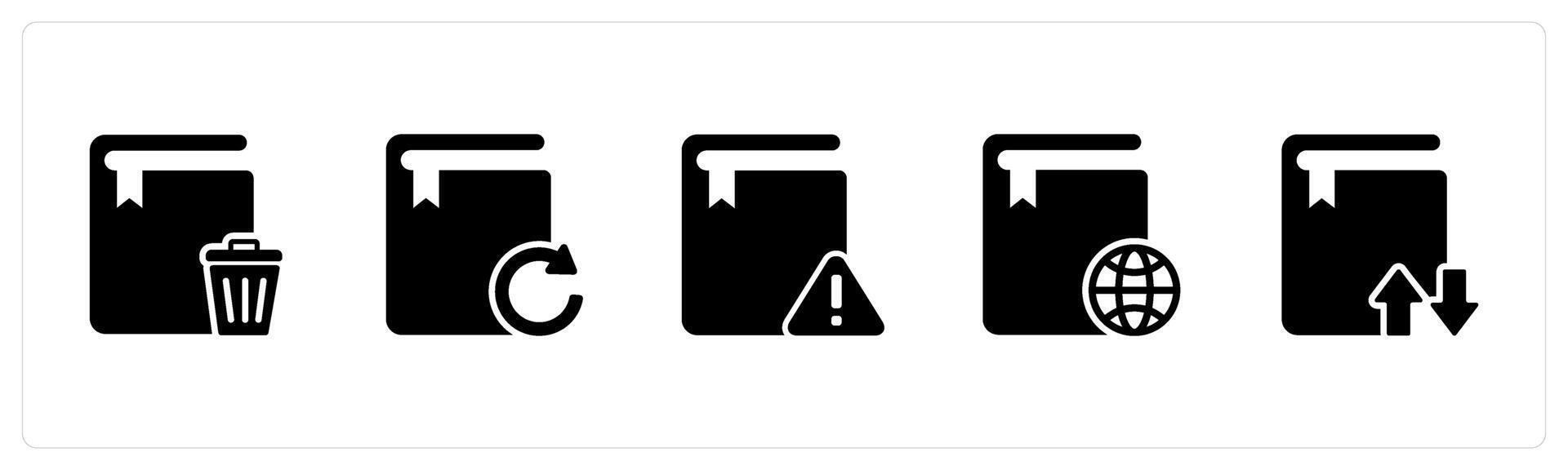 A set of 5 Document icons as trash book, update book, book maintenance vector