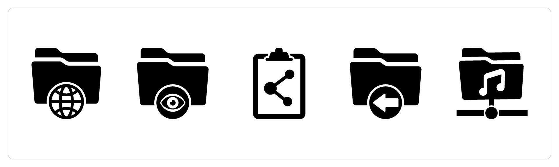 A set of 5 Document icons as international folder, view folder, share document vector