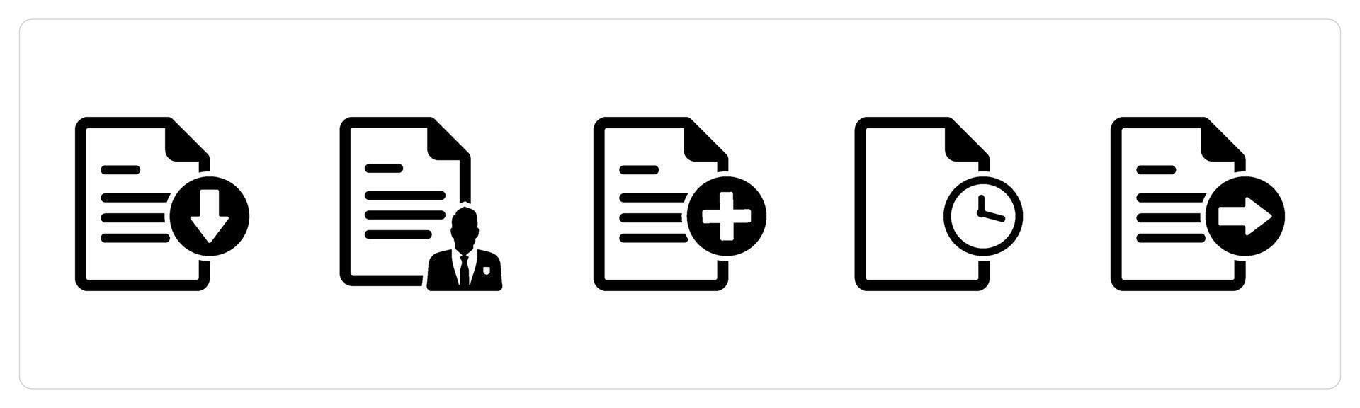 A set of 5 Document icons as download file, document, create page vector