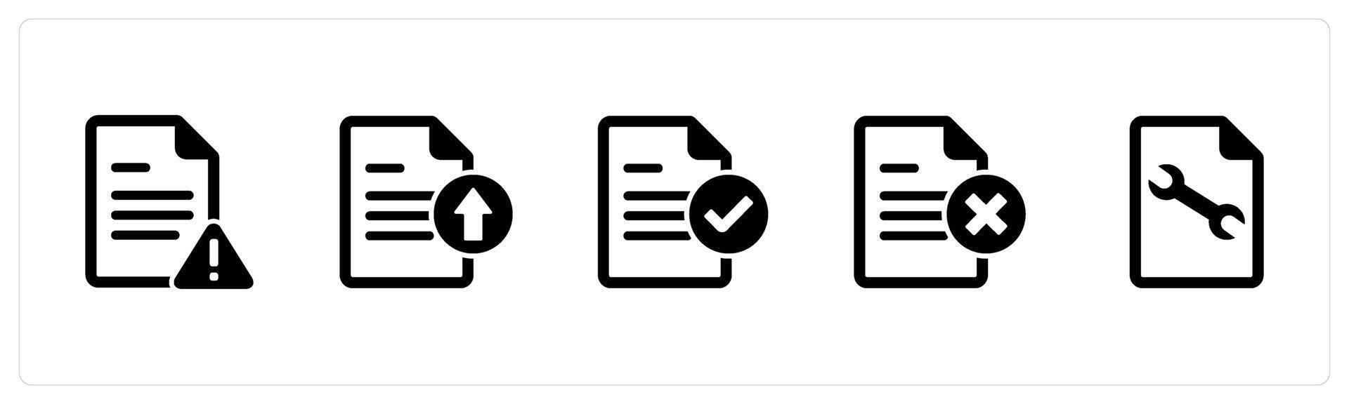 A set of 5 Document icons as page error, upload file, approve document vector