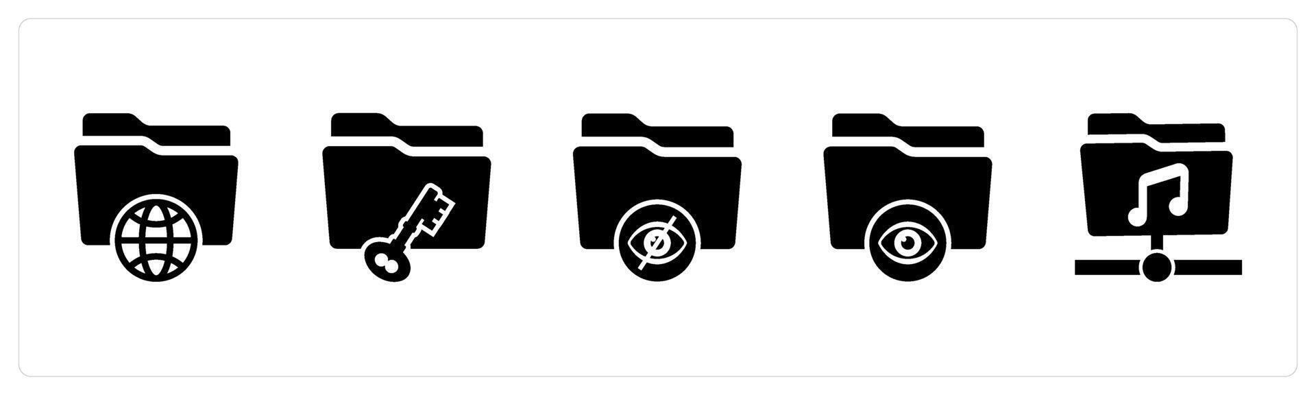 A set of 5 Document icons as international folder, folder security, invisible folder vector