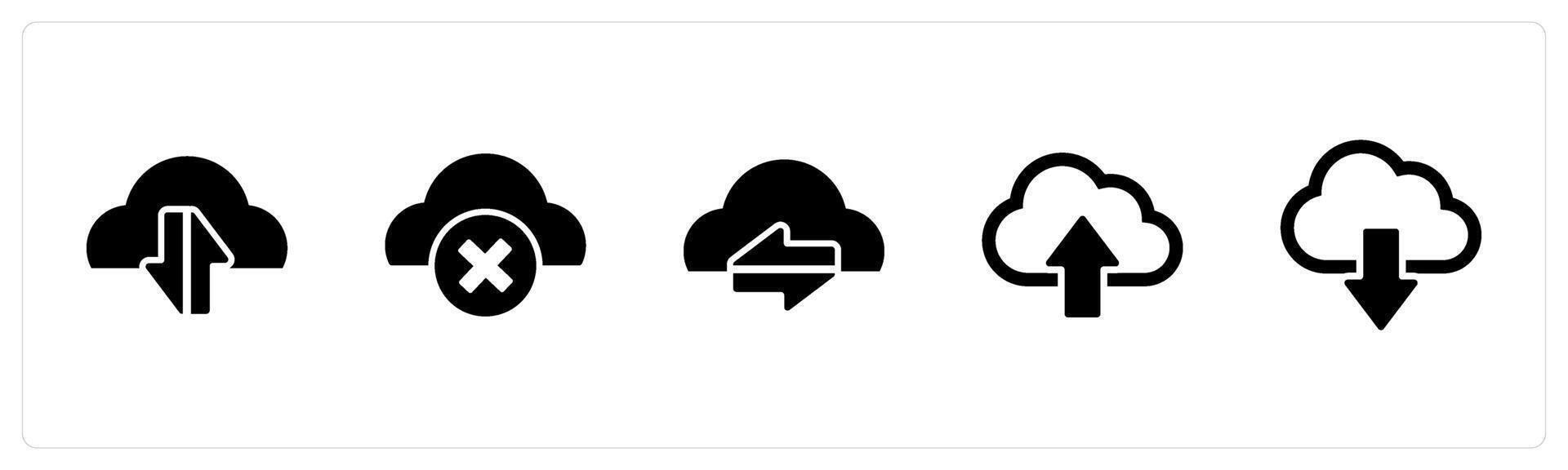 A set of 5 Internet icons as synchronize cloud, wrong cloud, upload cloud vector